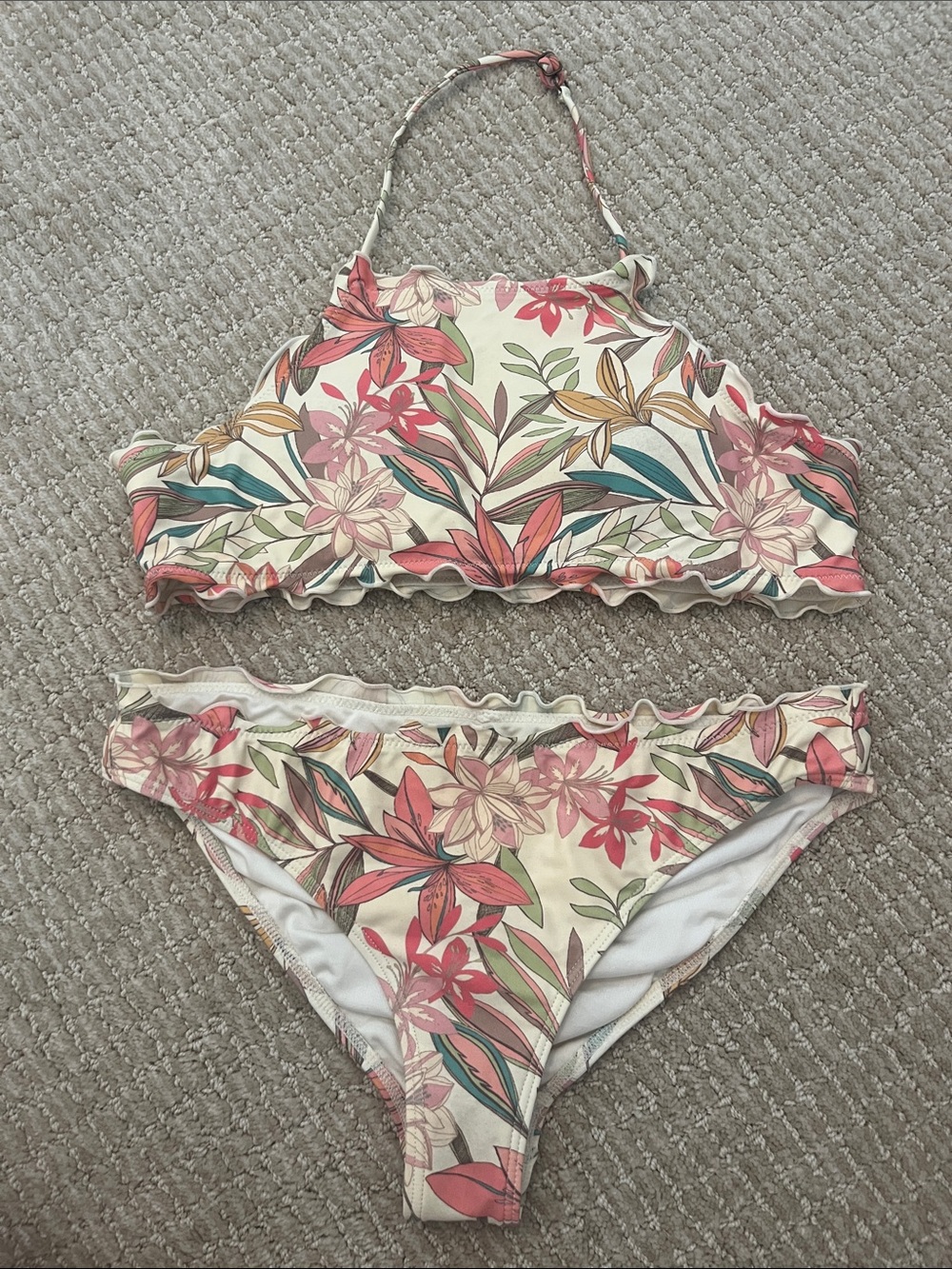 O'Neill Floral Bikini Set in Cream, Pink, Green, Teal